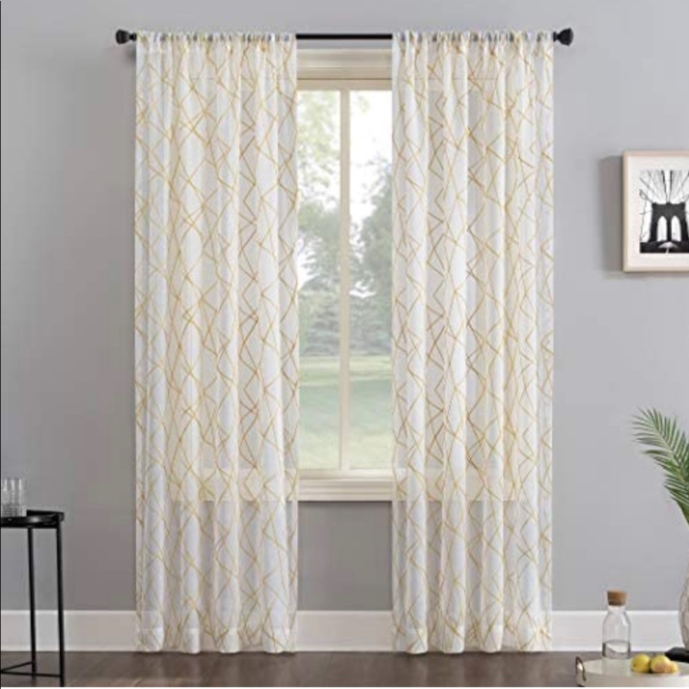 NWT-No. 918 Petra Geometric Embroidery Semi-Sheer 2Panels. 50” wide x 63” length